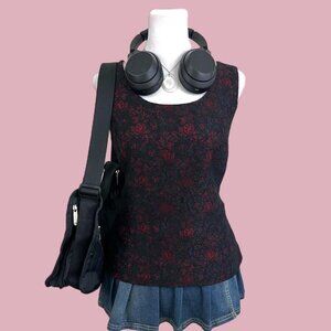 vintage 90s Black and red floral lace goth dark romantic whimsygoth grunge vampy